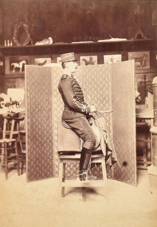 [Man Posing as if on Horseback in the Studio of the Sculptor Geoffroy de Ruillé]