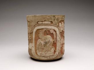 Vessel with Mythological Scene of a Young Woman, Old God, and Water-Lily Serpent