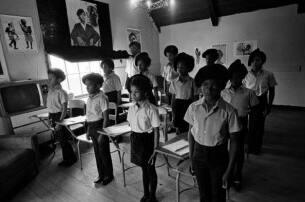 Black Panther children in a classroom at the Intercommunal Youth Institute, the Black Panther school, Oakland, California