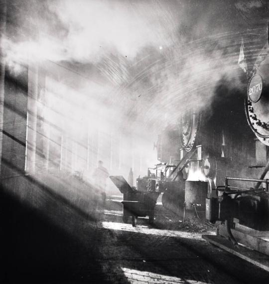 In the Roundhouse at a Chicago and Northwestern Railroad Yard, Chicago, Illinois