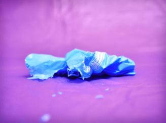 Pale-blue Balloon and Purple Plastic Tablecloth
