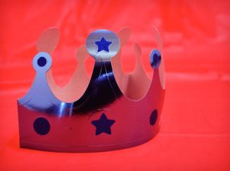 Silver-blue Crown and Red Plastic Tablecloth