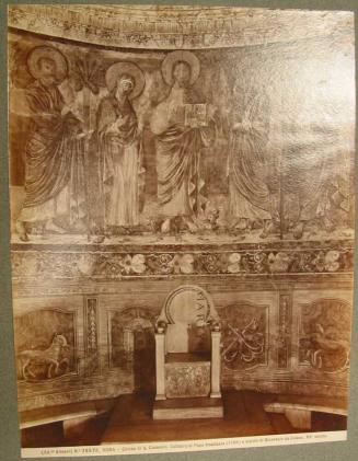 ROMA - Chiesa di S. Clemente.  Cattedra di Papa Anastasio (1108) e dipinti di Giovenale da Celano, XV secolo.