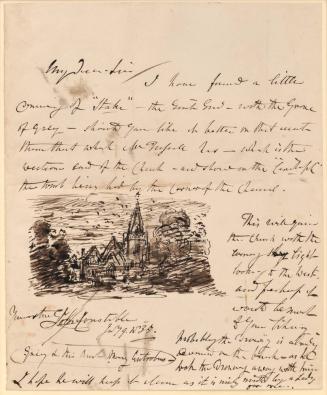 A letter addressed to John Martin, dated 9th July 1835, containing a drawing of Stoke Poges church