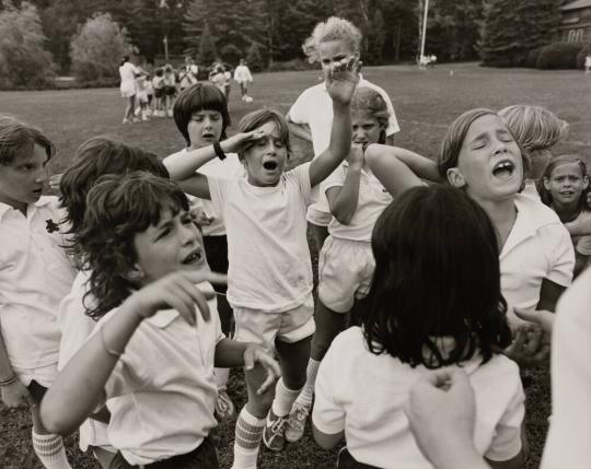 Girls at a team game at Camp Pinecliffe, Harrison, Maine