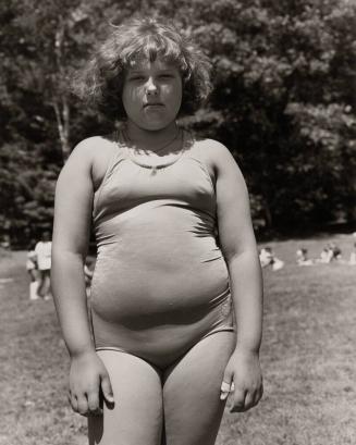 Julie, standing in bathing suit at Camp Pinecliffe, Maine