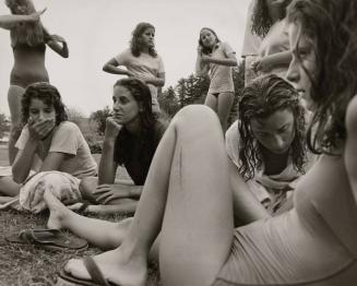 Group of girls on the lawn, Camp Pinecliffe, Harrison, Maine