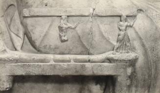 East Frieze. Arm of the Throne of Zeus. Supported by Satyr and Maenad.
