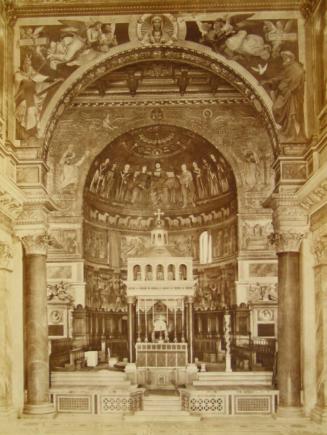 Basilica di S. Maria in Trastevere. Il grand' Arco trionfale con l'Altare maggiore e il Baldacchino.