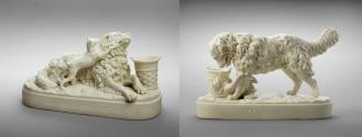 Overall pair of porcelain dog sculptures
