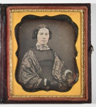 [Woman with Patterned Shawl, Neck Tie and Lace Gloves]
