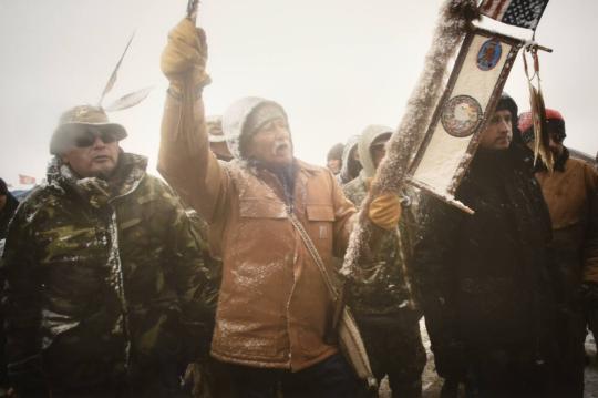 Dakota Access Pipeline: Veterans Who Came to Stand in Defense of the Water Protectors on the Back Water Bridge Rt.#1806 during the 1st Blizzard