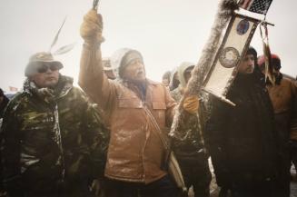 Dakota Access Pipeline: Veterans Who Came to Stand in Defense of the Water Protectors on the Back Water Bridge Rt.#1806 during the 1st Blizzard