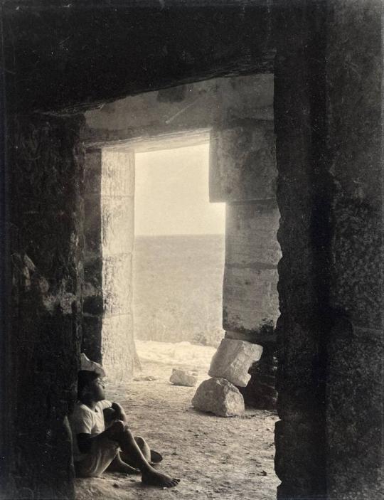 Castillo interior with boy, Chichén-Itzá, Yucatán