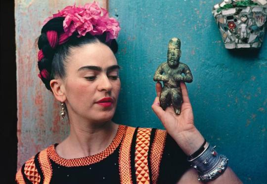 Frida with Olmeca Figurine, Coyoacán