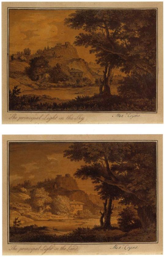 Fig. 6.1. Alexander Cozens, Two Landscape Studies, no date, pen and black ink and gray wash on  ...