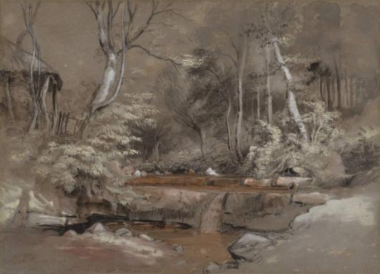 Fig. 55.1. Samuel Palmer, In Cusop Dingle, Hay-on-Wye, 1837, brown washes, black chalk, and gou ...