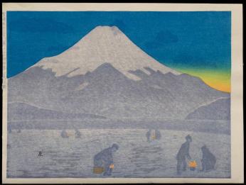 Twilight Comes to Lake Yamanaka as People Fish Pond Smelts Through Ice
