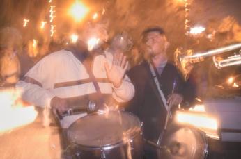 Wedding musicians perform in the parking lot of the Sheraton Hotel, Baghdad