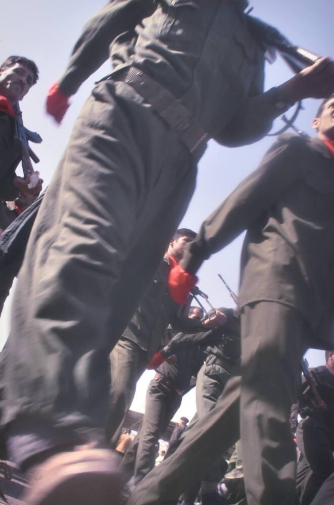 Al-Quds (Jerusalem) Militiamen, 45,000 strong, march to honor the Feb. 8th birthday of Sadaam Hussein, Tikrit