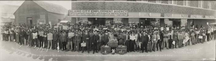 The C. Campa Labor Agency & W. J. Lewis, of the Alamo City Employment Agency, 1401 W. Commerce St. and 111 North Frio Street, San Antonio, Texas, Distributing Bread Three Times a Day to Mexicans Who Are in Distress Waiting to Be Sent to a Job