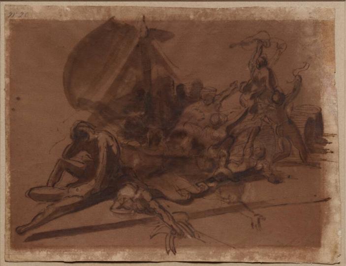 Definitive study for the Raft of the Medusa (recto) & Study of a man lying down, left arm raised (verso)