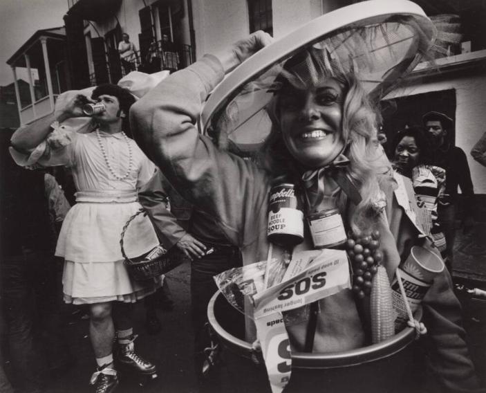 [Man Wearing Maid Costume Beer Rollerskates, Woman Wearing Food/SOS Costume]