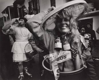 [Man Wearing Maid Costume Beer Rollerskates, Woman Wearing Food/SOS Costume]