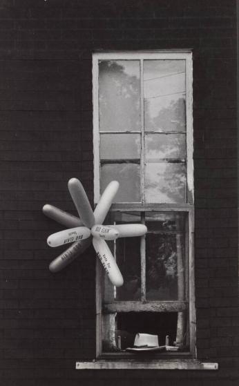 [Eight Balloons Outside Open Window ‘Vote for Bud Elkin Sheriff’, Hat on Windowsill]