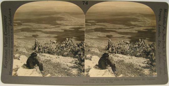 Broad sunny plain of Esdraelon and Mt. Carmel west from Mt. Gilboa, Palestine.