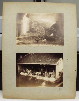 Untitled (.A Farm scene, wagon and chickens, .B) Women washing clothes at water's edge)