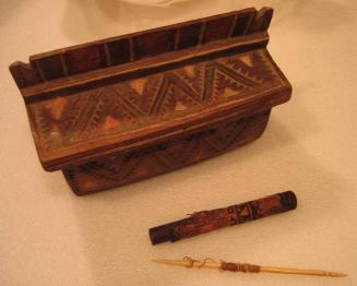 Sewing box with weaving implements