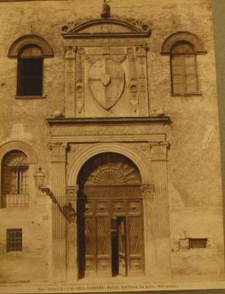 Palazzo doorway:  diamond paneled, shield above
