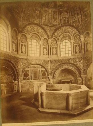 The Baptistry; richly decorated interior of the octagonal building.