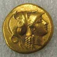 Coin with Head of Athena on Obverse and Victory with Naval Standard on Reverse