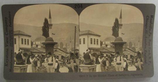 In the Market Place of Serajevo, Jugoslavia.