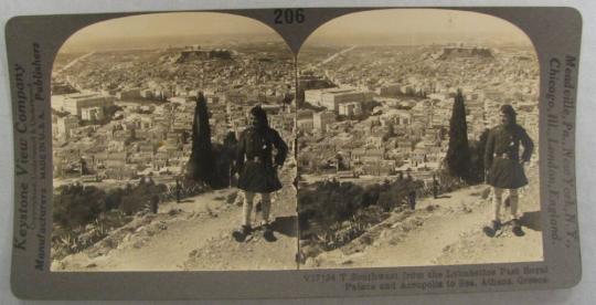 Southwest from the Lykabettos Past Royal Palace and Acropolis to Sea, Athens, Greece.