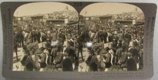 Morning Crowd at Stamboul End of Famous Galata Bridge, Constantinople, Turkey.