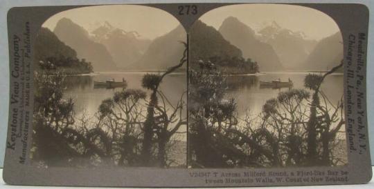 Across Milford Sound, a Fjord-like Bay between Mountain Walls, W. Coast of New Zealand.