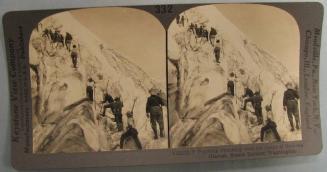 Perilous Climbing over Ice Crags of Stevens Glacier, Mount Rainier, Washington.