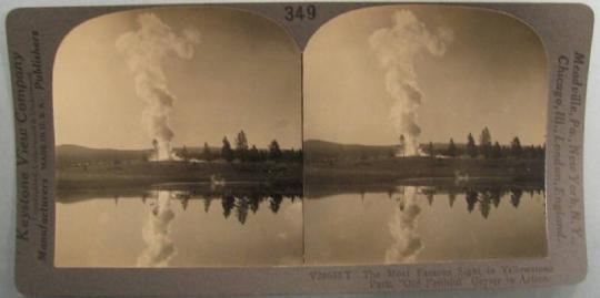 The Most Famous Sight in Yellowstone Park, "Old Faithful" Geyser in Action.