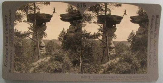 Leaping the Chasm between Cliffs Sculptured by Prehistoric Streams, Dalles of the Wisconsin 