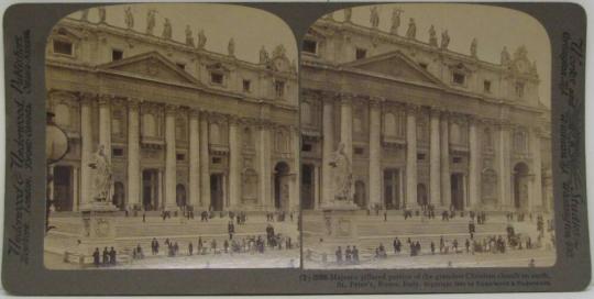 Majestic pillared portico of the grandest Christian church on earth, St. Peter's, Rome, Italy