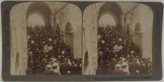 Pilgrims on the Via Dolorosa-the route to Calvary-Jerusalem.