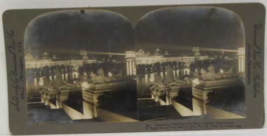 Electricity Building and East Cascade Illuminated, A Night Scene from Festival Hill, World's Fair, St. Louis, 1904.