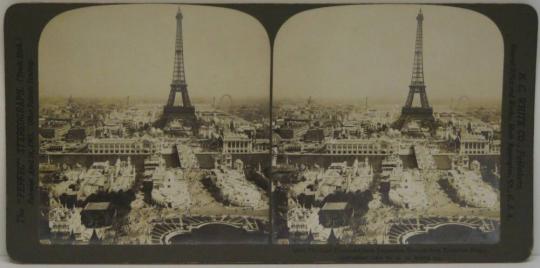 The Eiffel Tower and Paris Exposition Grounds from Trocadero Palace.