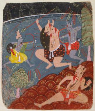 Rama and Lakshmana with Bow and Arrow Attacking the Monkey Demon