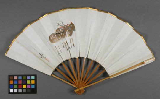 Folding Fan with Deer Dolls