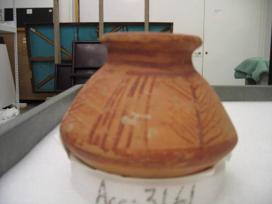 Jar with Stripes and Palm Leaf Designs