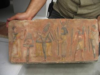 Relief Panel with Priest making an offering to the gods Osiris, Isis, Anubis, Phthah or Hathor